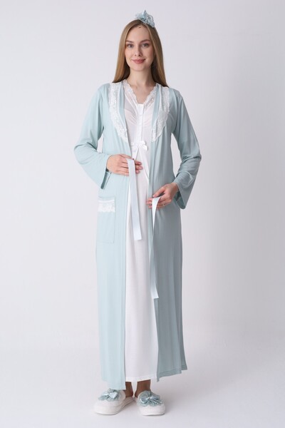 BLACKMORE Women's Blue Lace Design Cotton Summer Maternity Nightgown-Dressing...