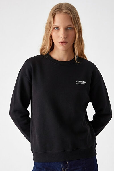 COMBİNE MİCHAİL Women's Black Sweatshirt with Chest Text Print