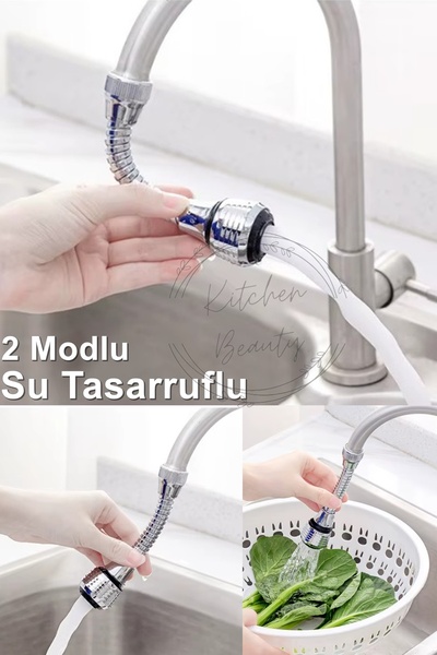 2 Modlu 360 Derece Dönebilen Yüksek Basınçlı Musluk Uzatıcı Spiral Musluk Başlığı Su Tasarruflu