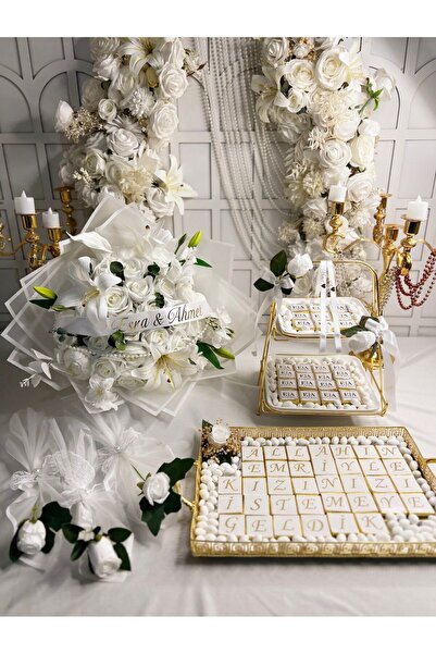 m ticaret Aranjman Kız İsteme Buketi 60lı Kişiye Özel Çikolata Nişan Kurdeles...