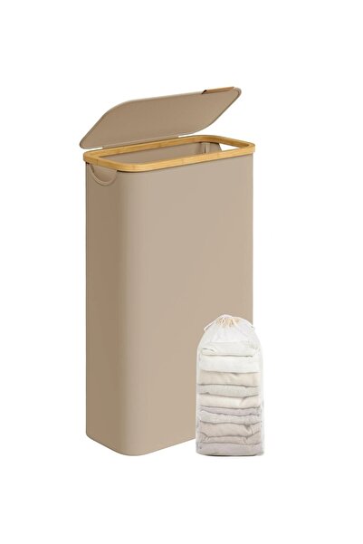 SONGMICS laundry basket, Oxford canvas/bamboo, brown/, 42 x 22.5 x 70.5 cm, 65L