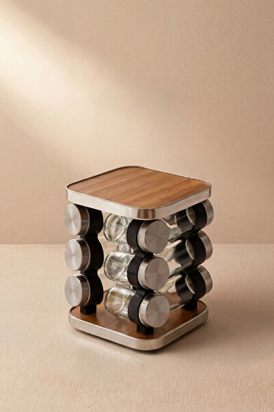 GÖNÜL COLLECTION Döner Stant Cam Baharatlık Seti, Hava Almaz, Kapaklı, Bahara...