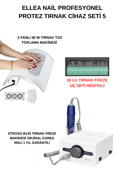 Strong Protez Tırnak Cihaz Seti B135 Freze Cihazı & 3 Fanlı Tırnak Toz Toplam...