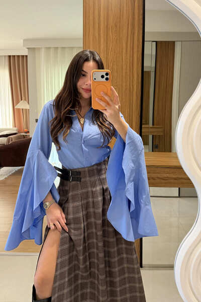 Gizem Ecemiş Hailey Mavi İspanyol Kol Gömlek