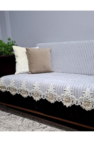 DAHABELLA LUXE HOME Πολυτελές γαλλικό δαντελωτό ριγέ βελούδινο κάλυμμα καναπέ...