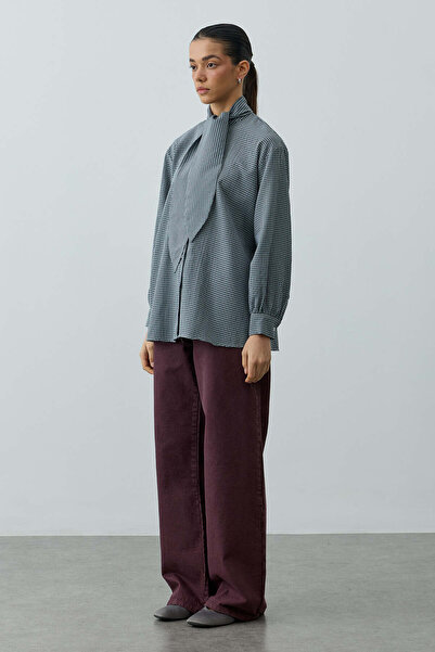 Fahhar Fularlı Ekose Gömlek Lacivert