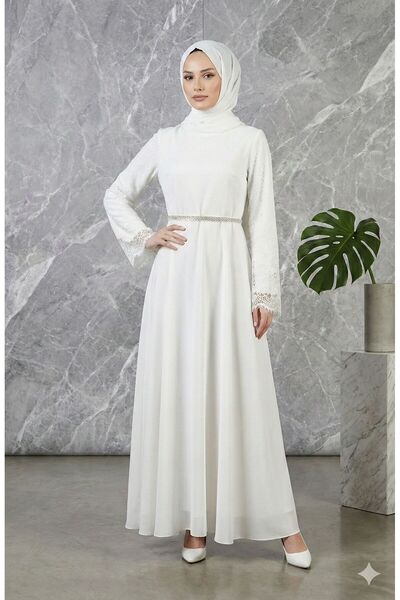 STİLZARAFET Lace Belt with Stones Evening Dress