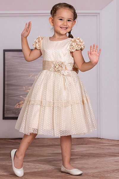 SÜSLÜ PİNK KİDS Kiz Cocuk Lace Flower Detail Dress