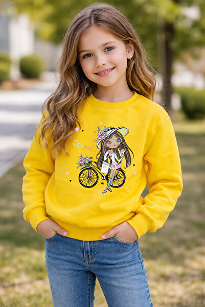 ADABEBEK سويت شيرت أطفال مطبوع عليه Premium Bicycle Cute Girls 27013