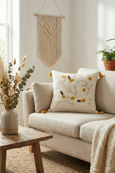 cottoncloth غطاء وسادة مزخرف بنمط بوهيمي مارغريت مع شراشيب مطرزة، مقاس 42x42 ...