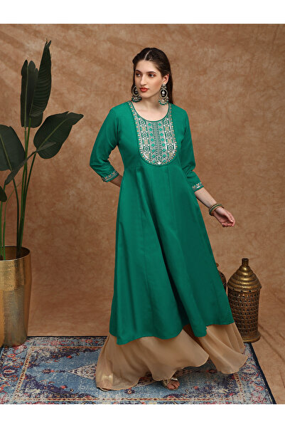 Globus By Styli Zari Embroidered Yoke Paneled Festive Anarkali Kurta
