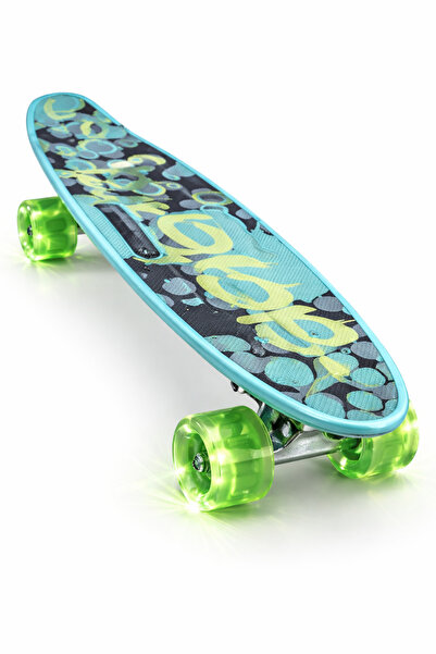 Janissary Turkuaz Desenli Işıklı Tekerlekli Çocuk Kaykay – Taşıma Saplı, Skat...