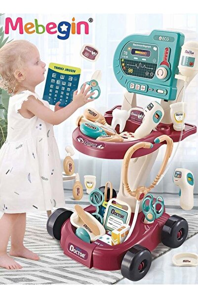 MEBEGIN 24 Pcs Doctor Playset Pretend Toys Medical Kit Toy Cart