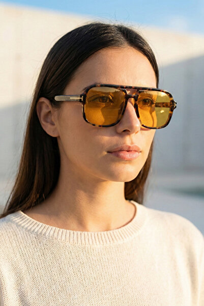 Kapin Toffie Leopar Dikdörtgen Güneş Gözlüğü - Turuncu Cam