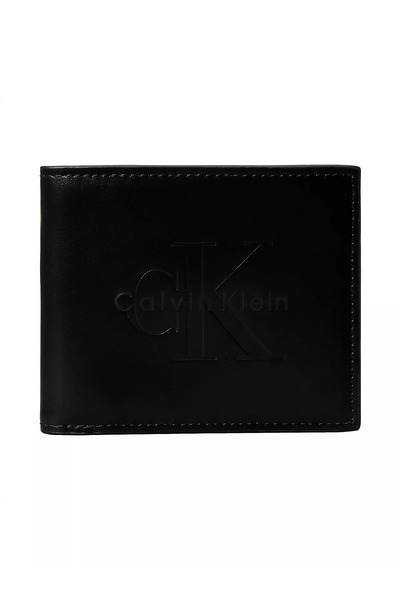 Calvin Klein Men's Ck Text Details Leather Black Wallet with Internal Compart...