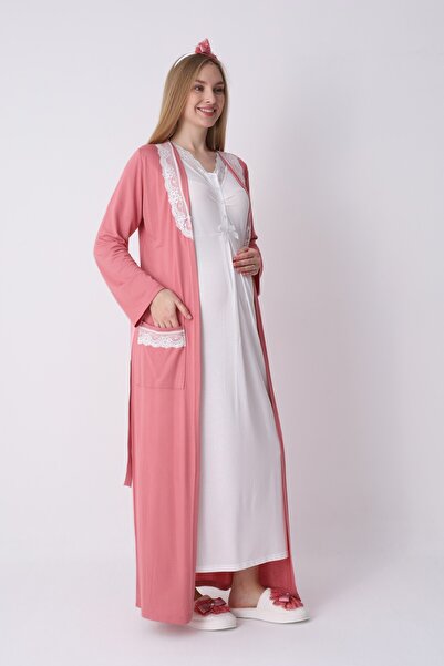 BLACKMORE Women's Pomegranate Flower Lace Design Cotton Summer Maternity Nigh...