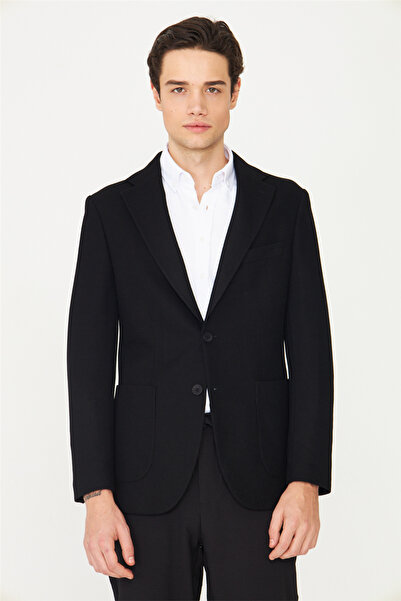 White Stone Black Velvet Corduroy Modern Cut Buttoned Blazer Jacket
