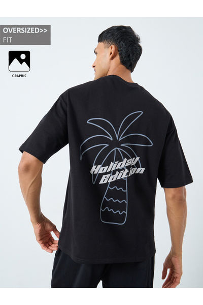 Styli تيشيرت رجالي فضفاض مطبوع عليه رسومات قماش إنترلوك