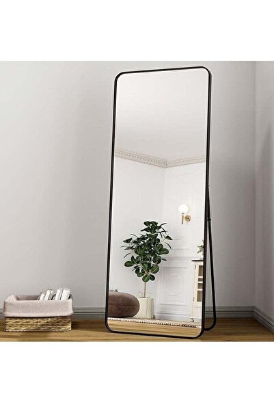 Generic مرايا طويلة أنيقة كاملة الطول بحواف دائرية منحنية، سوداء