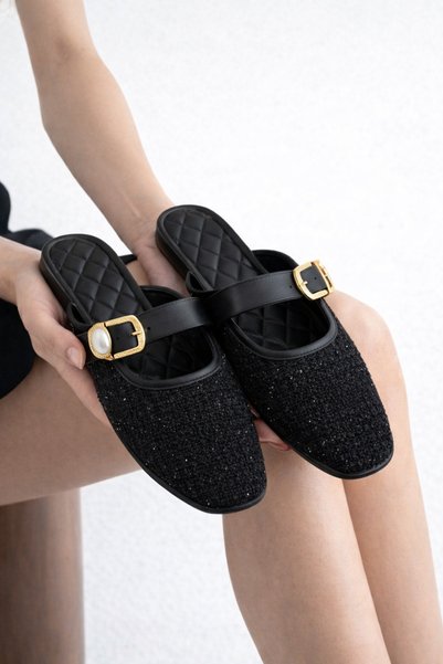 STOCON Women's Belted Buckle Closed Stylish Slippers Gift Daily Dowry Stylish Slippers Stc1244
