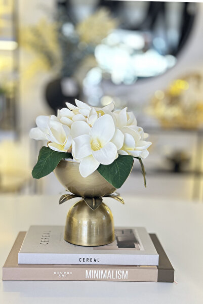 Shura Homeware FLOWERS Vazo Manolya Çiçekli Metal Eskitme Vazo