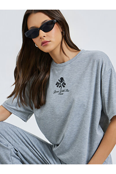 Styli Grey Graphic Print Oversized T-Shirt