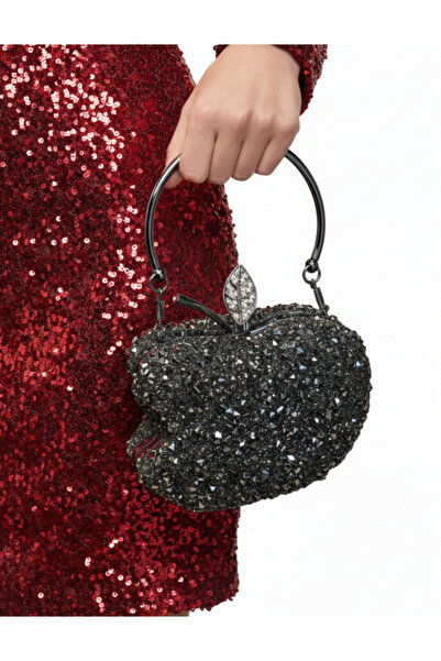 Çanta Trend Geantă de seară cu pietre pentru femei, cu figurină măr (10*13 cm)