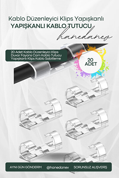 Genel Markalar Kablo Sabitleyici, Tutucu Ve Düzenleyici Klips 20 Adet