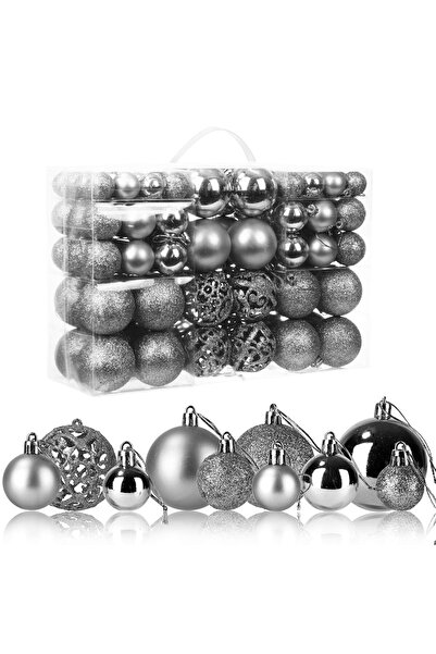 Other Set 100 Globuri pentru Brad - Incasabile, Argintii - Mat, Lucios, Sclip...