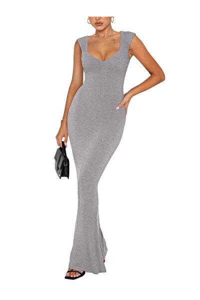 Other Rochie Maxi Eleganta REORIA - Material Striat Slim, Decolteu Patrat, Gr...