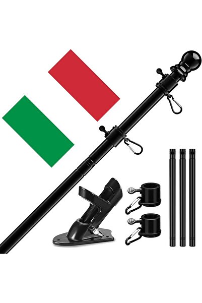 Other Catarg Steag Negru, Otel Inoxidabil si Aluminiu, Reglabil 150 cm, Inclu...