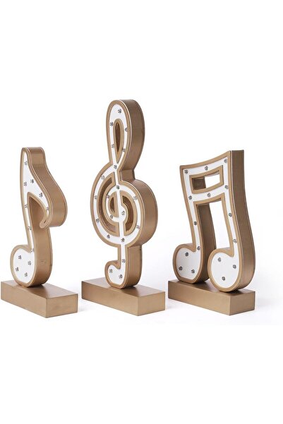 Other Musical Notes Lamp - MDF Wood, Modern Design, Warm LED, Gold, 13x5x29 cm
