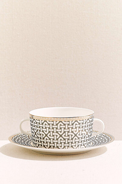 Paşabahçe Kahve Link Porselen Tabaklı Çorba Kasesi Krem Kahve