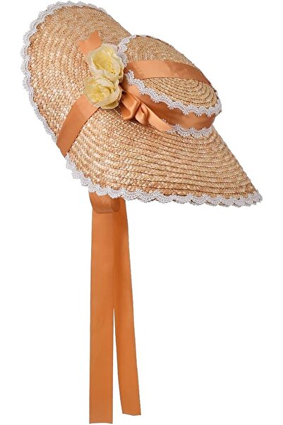 Other Pălărie de Soare - Stil Victorian cu Flori și Dantelă - Paie, Galben, 5...