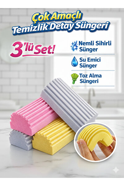 3 Adet Çok Amaçlı Nemli Silgi Sünger Sihirli Temizlik Süngeri Toz Emici Sihirli Sünger