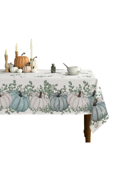 Other Square Tablecloth - Polyester, Blue pumpkins and checkered pattern - 84...