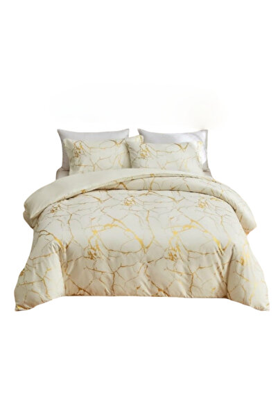 Other Duvet Cover Set Set - Microfiber, White-Gold Marble Pattern - 2x 135x20...