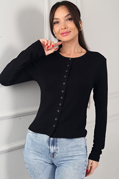 By Saygı Women's Buzzy Lycra Blouse with Snap Fasteners