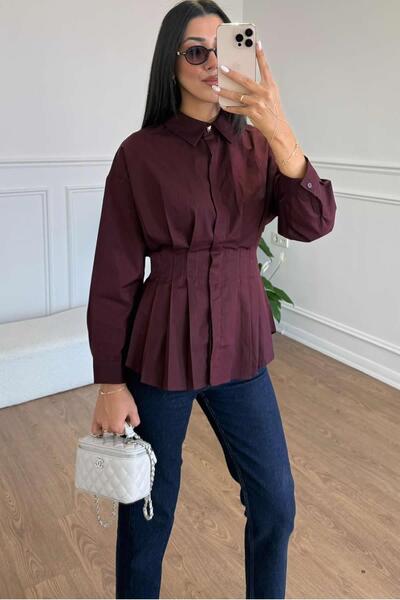 Gizem Süvari PİLELİ BELDEN OTURTMALI GÖMLEK - BORDO
