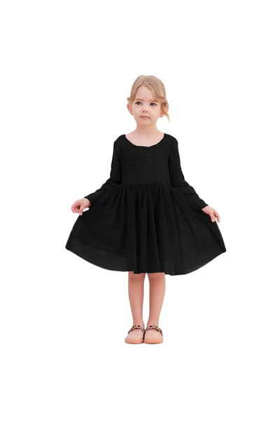 Other Rochie Fetițe din Tul cu Dantelă - Mânecă Lungă, Tutu, Căptușeală Bumba...