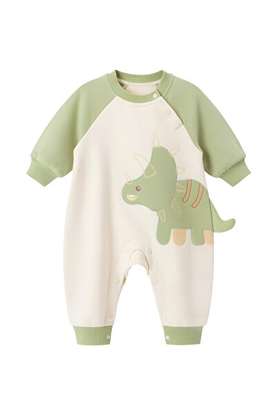 Other Dinosaur Newborn Jumpsuit - 100% Cotton, Long Sleeve, Buttons - Green, ...