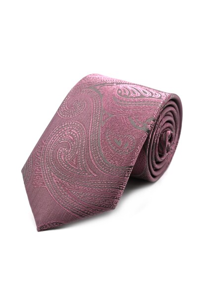 Sade Kravat Soft Pembe Gri Şal Desenli Kravat 33055 Pembe