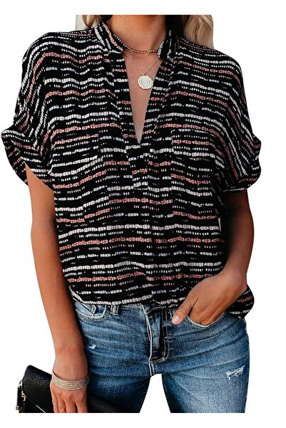 Other Bluză Damă de Vară - Croi Lejer, Material Vaporos, Decolteu în V, Mânec...