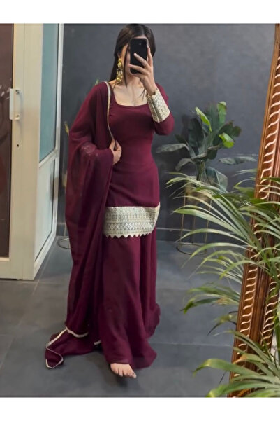 MYSMAR توب جورجيت المارون شرارة ووشاح - HRT6546 | كستنائي