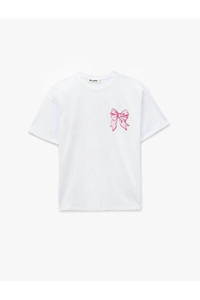 Koton Γυναικείο T-Shirt εκρού με φιόγκο και στάμπα στην πλάτη 6SAL10046IK