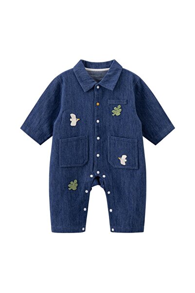 Other Salopetă Bebeluşi - 100% Bumbac, Mânecă Lungă, Nasturi - Bleumarin, 9-1...