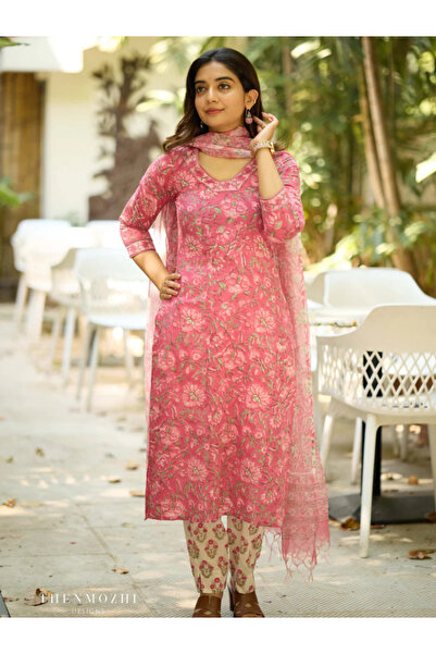 MYSMAR Pink Viscose Rayon Top Bottom & Dupatta - VRN1038 | Pink