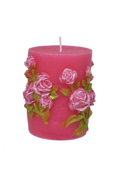 OEM Lumânare Fuchsia cu Trandafiri Ø9.7x7.2cm