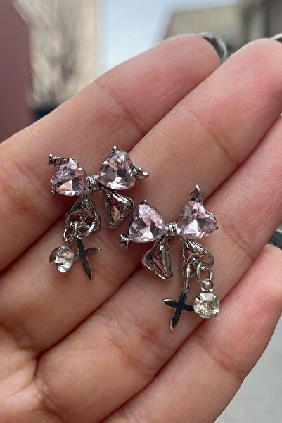 harmony factory Crystal Lolita Style Bowknot Tiny Cross Earrings