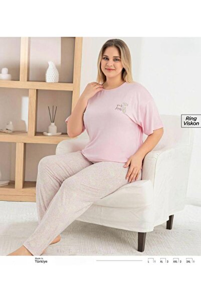 İpek Women's Short Sleeve Crew Neck Plus Size Floral Pattern Pajama Set